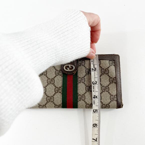 Gucci Vintage GG Supreme Web Long Trifold Wallet French Purse Brown - Picture 13 of 14